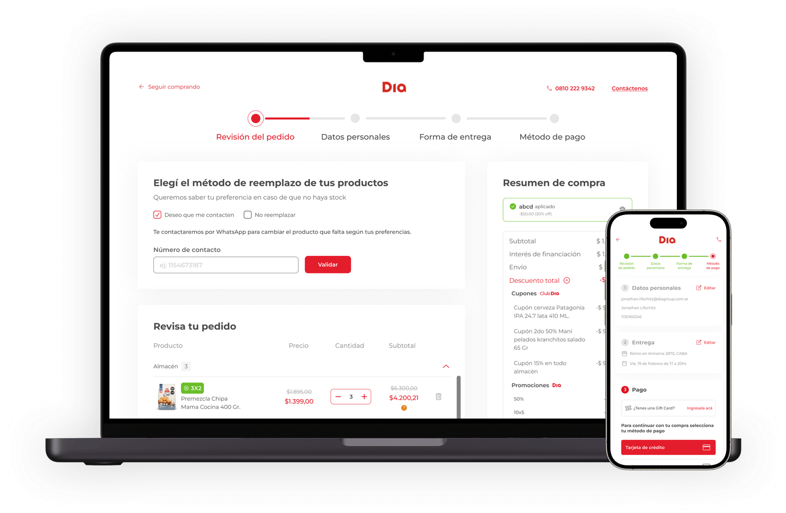 Rediseño del checkout de DIA en desktop y mobile