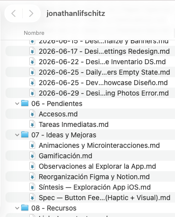 Carpetas de reuniones, pendientes, ideas y mejoras, y recursos